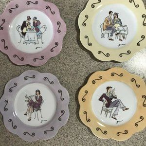 PartyLite Signed Jean Sidewalk Cafe Motif 4 Dessert Plates